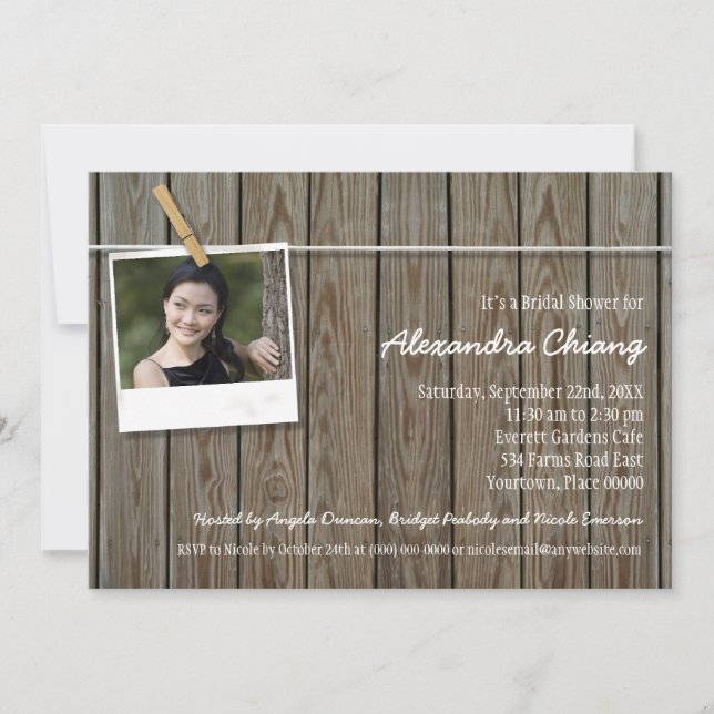 Rustic Clothesline Photo Bridal Shower Invitation (Front)
