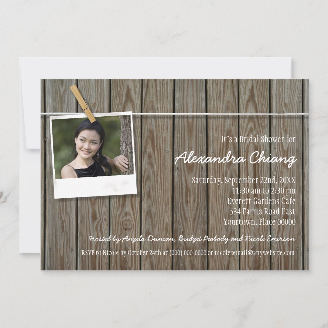 Rustic Clothesline Photo Bridal Shower Invitation Zazzle