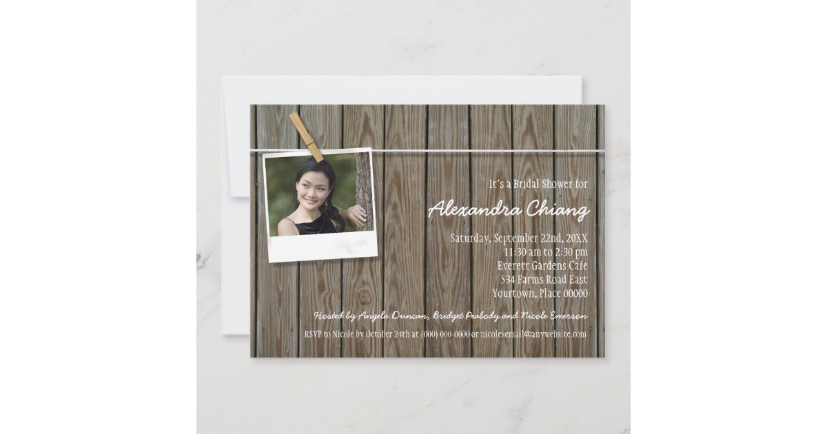 Rustic Clothesline Photo Bridal Shower Invitation Zazzle