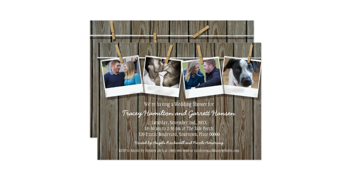 Rustic Clothesline Photo Wedding Shower Card Zazzle