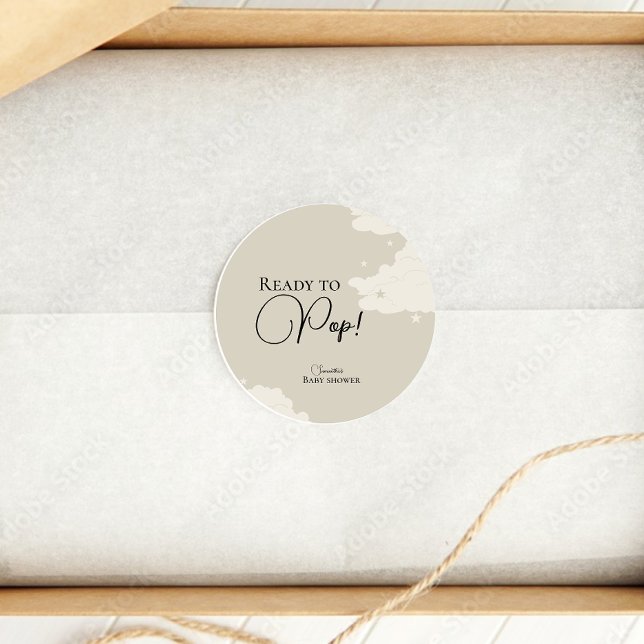 Rustic cloud minimal Ready to Pop baby shower Classic Round Sticker (Creator Uploaded)