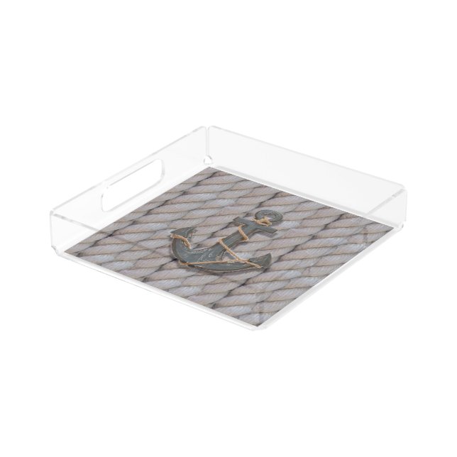 rustic coastal beach nautical rope ship and anchor acrylic tray (Angled)
