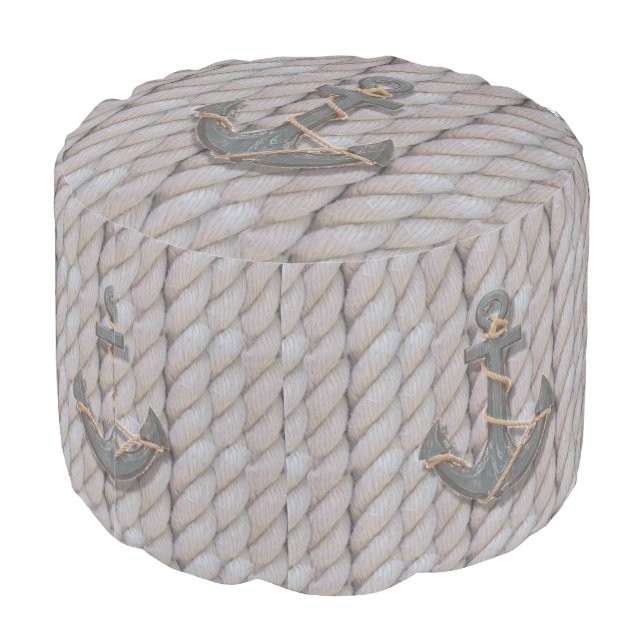 rustic coastal beach nautical rope ship and anchor pouf (Angled Back)