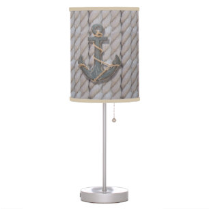 rustic coastal beach nautical rope wood anchor table lamp
