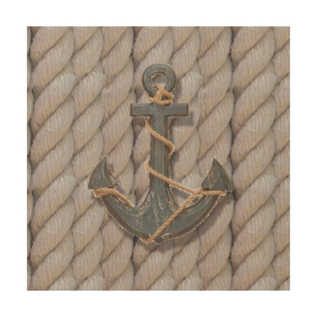 rustic coastal beach nautical rope wood anchor wood wall decor (Front)