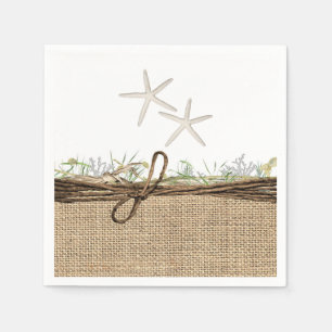 Rustic Coastal Beach Starfish Burlap & Greenery Napkins