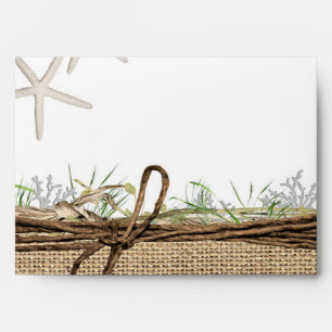 Rustic Coastal Beach Starfish Burlap Wedding  Envelope