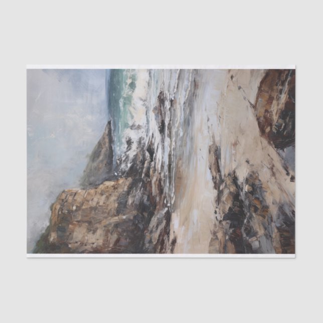 Rustic Coastal Cliffs Landscape Painting Decoupage Tissue Paper (Front)