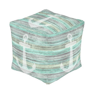 Rustic Coastal Decor Anchor Pouf