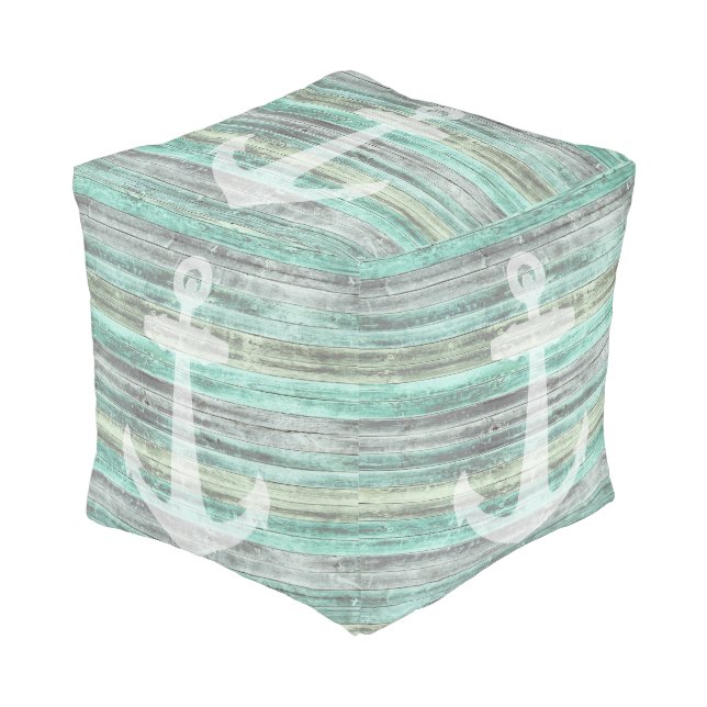 Rustic Coastal Decor Anchor Pouf (Angled Front)