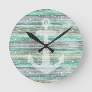 Rustic Coastal Decor Anchor Round Clock
