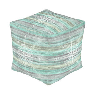 Rustic Coastal Decor Compass Rose Pouf
