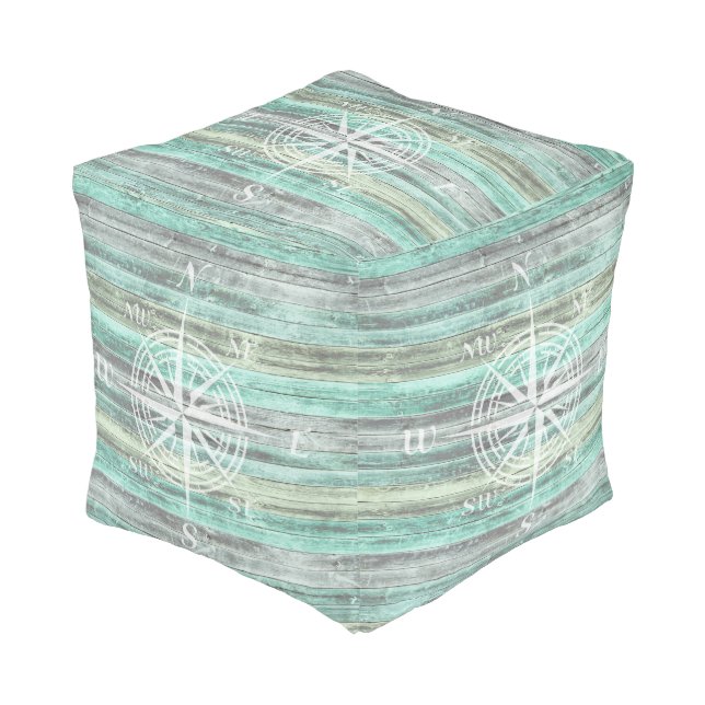 Rustic Coastal Decor Compass Rose Pouf (Angled Front)