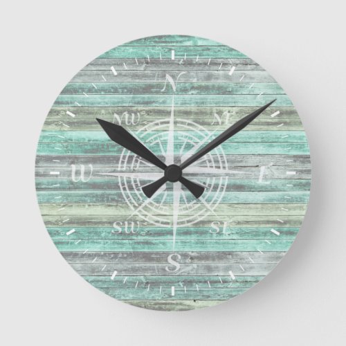 Rustic Coastal Decor Compass Rose Round Clock