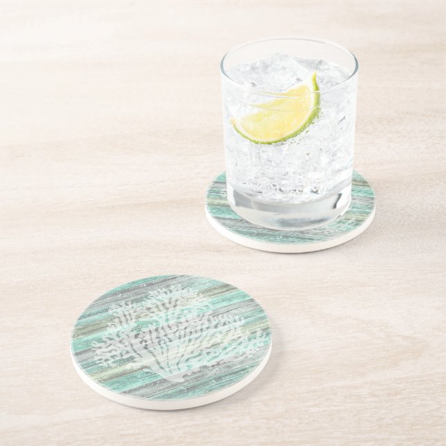 Rustic Coastal Decor Coral Drink Coaster (Side)