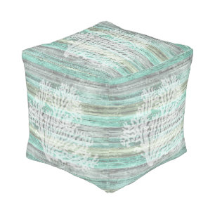 Rustic Coastal Decor Coral Pouf