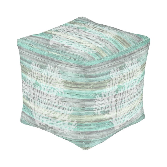 Rustic Coastal Decor Coral Pouf (Angled Front)