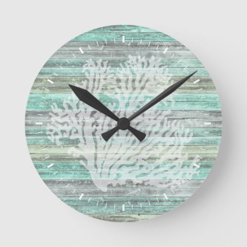 Rustic Coastal Decor Coral Round Clock