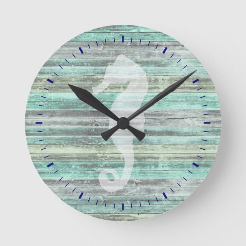 Rustic Coastal Decor Seahorse Round Clock