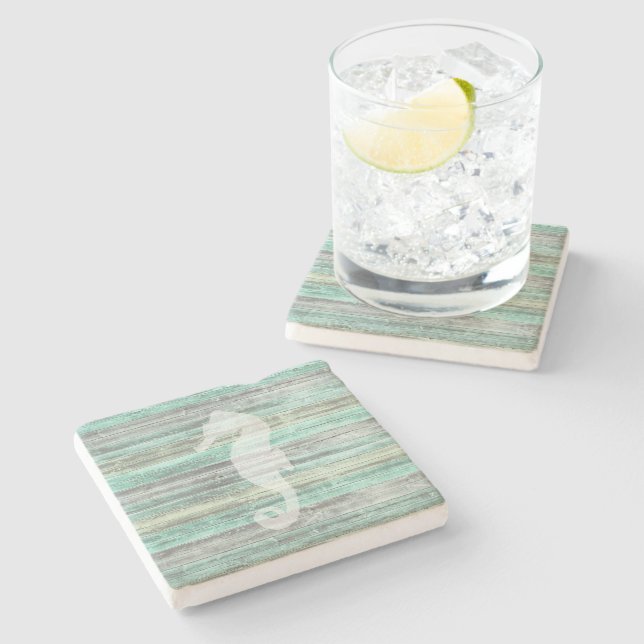 Rustic Coastal Decor Seahorse Stone Coaster (Side)
