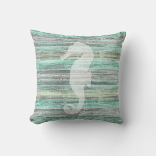 Rustic Coastal Decor Seahorse Throw Pillow