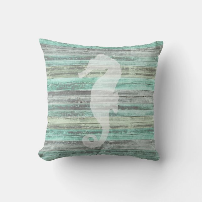 Rustic Coastal Decor Seahorse Throw Pillow (Front)