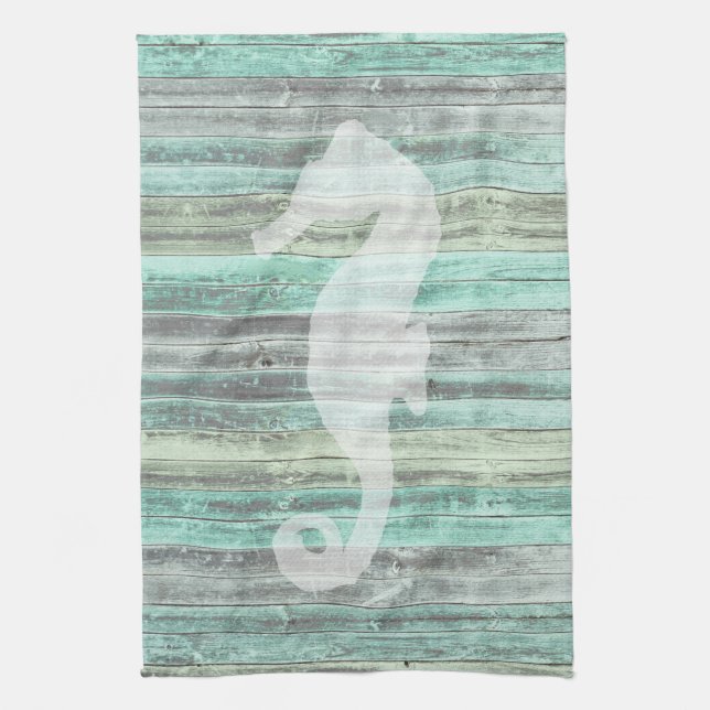 Rustic Coastal Decor Seahorse Towel (Vertical)