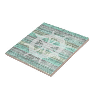 Rustic Coastal Decor Ship Helm Tile