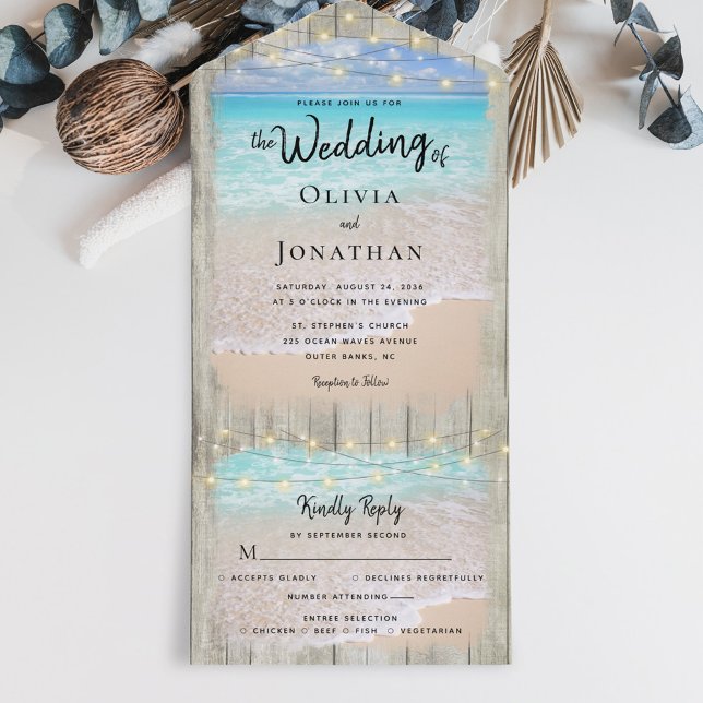 Rustic Coastal Destination Beach Wedding All In One Invitation (Creator Uploaded)