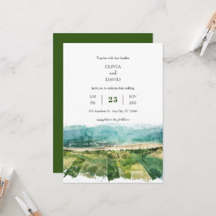 Rustic Coastal Green Farmlands View Beach Wedding Invitation