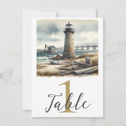 Rustic Coastal Lighthouse Seaside Beach Table  Invitation