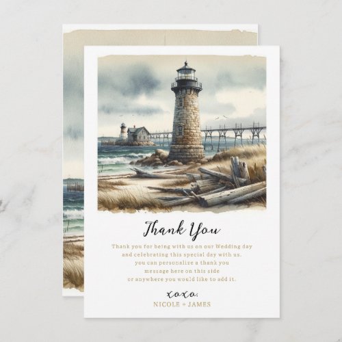 Rustic Coastal Lighthouse Seaside Beach Thank You Invitation