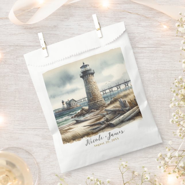 Rustic Coastal Lighthouse Seaside Beach Wedding Favor Bag (Clipped)