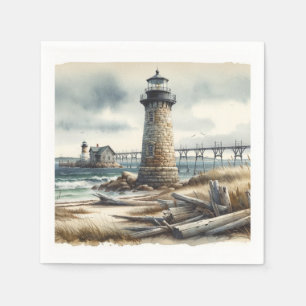 Rustic Coastal Lighthouse Seaside Beach Wedding Napkins