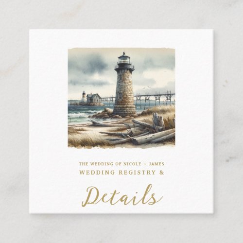 Rustic Coastal Lighthouse Seaside Beach Wedding Square Business Card
