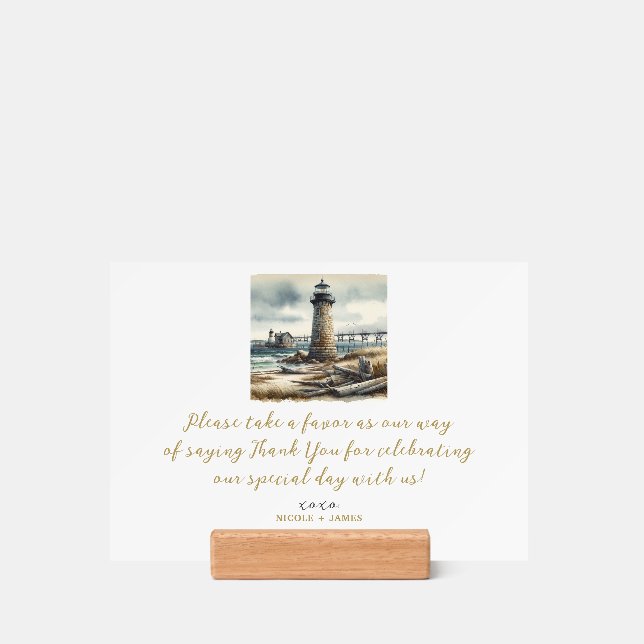 Rustic Coastal Lighthouse Seaside Wedding Treat Holder (Woodblock)