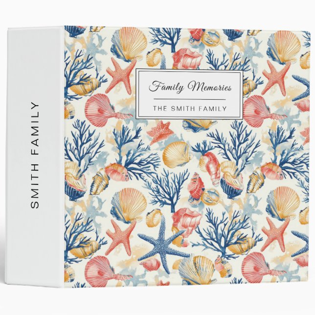 Rustic Coastal - Seashells, Starfish, Reef (10) 3 Ring Binder (Front/Spine)