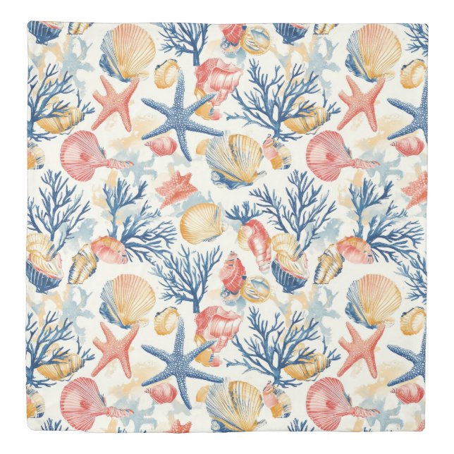 Rustic Coastal - Seashells, Starfish, Reef (10) Duvet Cover (Front)
