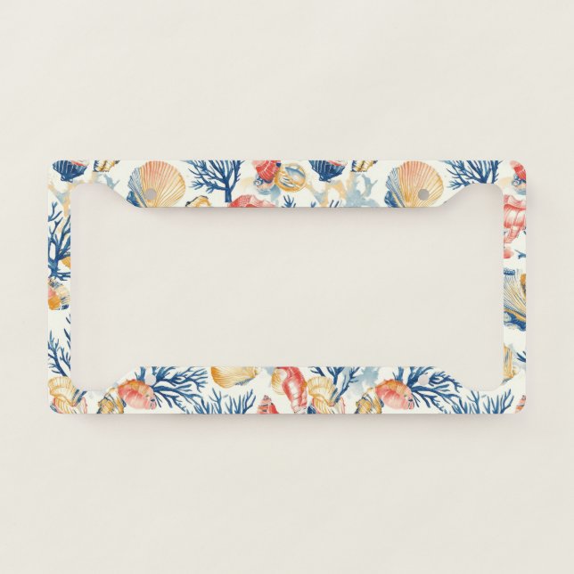 Rustic Coastal - Seashells, Starfish, Reef (10) License Plate Frame (Front)