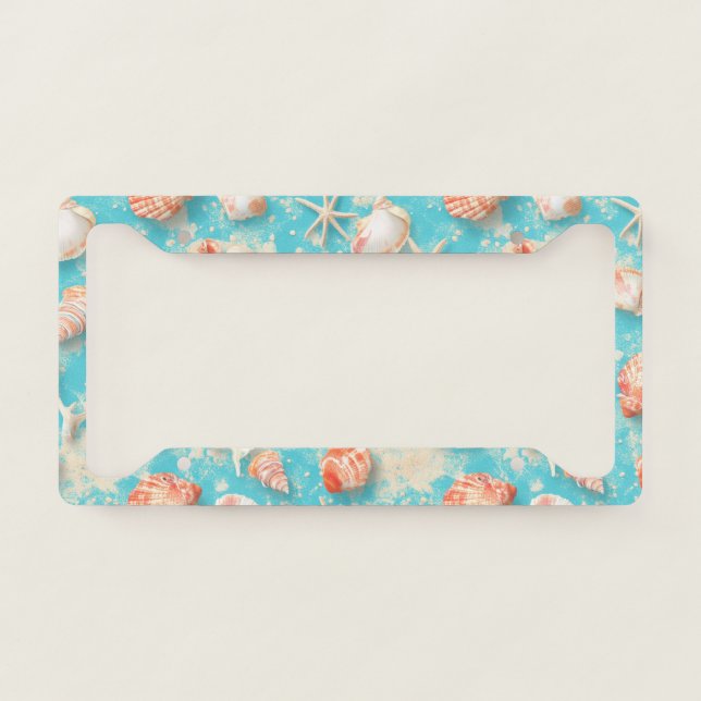 Rustic Coastal - Seashells, Starfish, Reef (11) License Plate Frame (Front)
