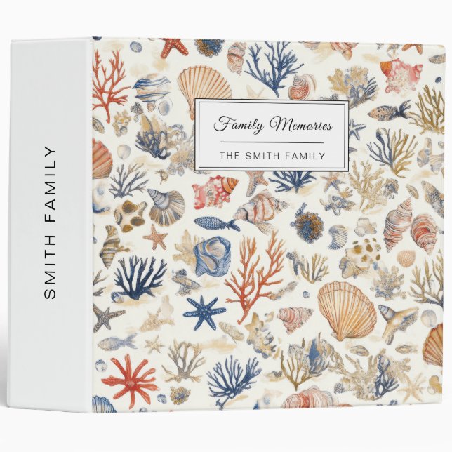 Rustic Coastal - Seashells, Starfish, Reef (12) 3 Ring Binder (Front/Spine)