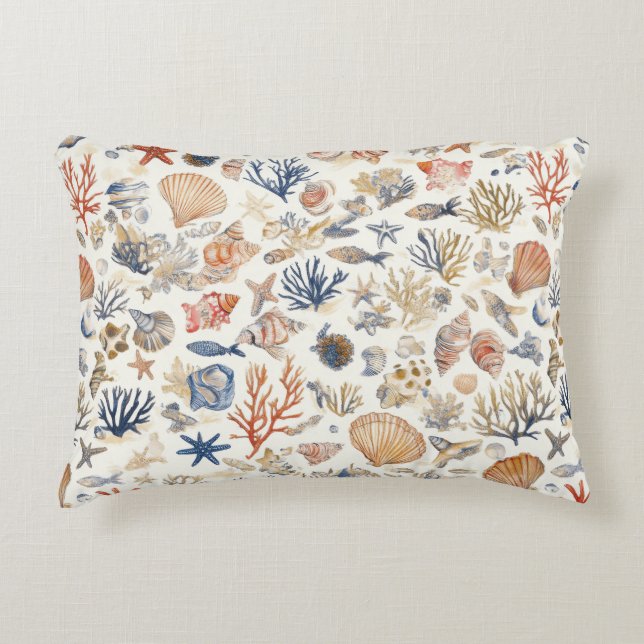 Rustic Coastal - Seashells, Starfish, Reef (12) Accent Pillow (Front)