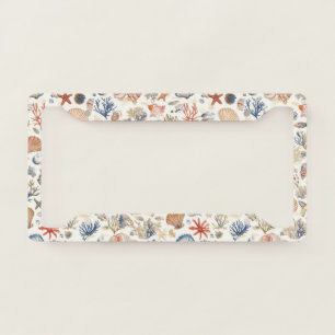Rustic Coastal - Seashells, Starfish, Reef (12) License Plate Frame