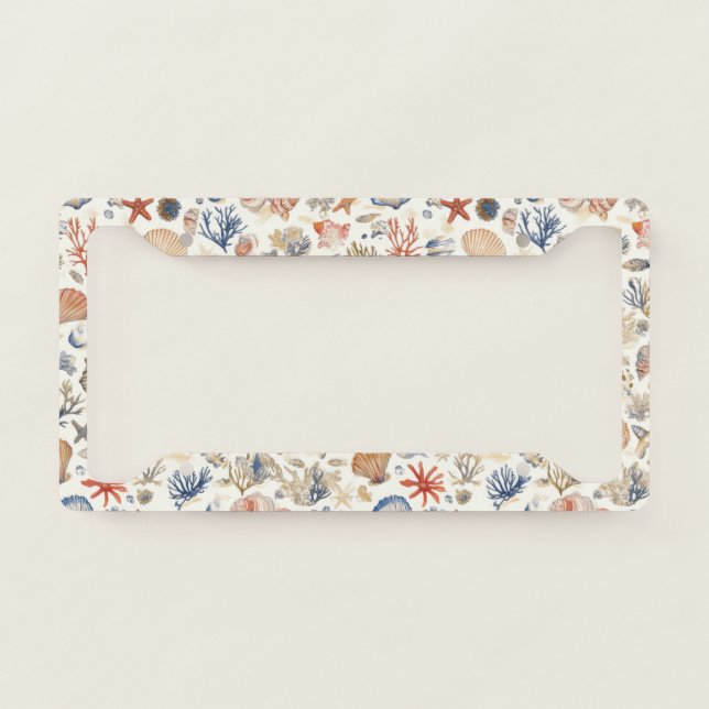 Rustic Coastal - Seashells, Starfish, Reef (12) License Plate Frame (Front)