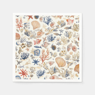 Rustic Coastal - Seashells, Starfish, Reef (12) Napkins