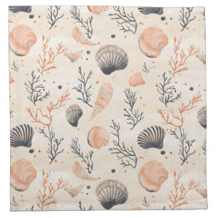 Rustic Coastal - Seashells, Starfish, Reef (13) Cloth Napkin