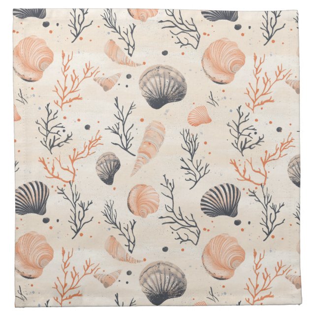 Rustic Coastal - Seashells, Starfish, Reef (13) Cloth Napkin (Front)