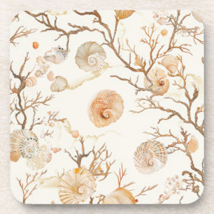 Rustic Coastal - Seashells, Starfish, Reef (14) Beverage Coaster