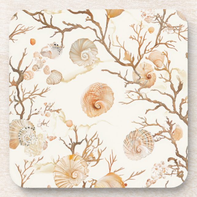Rustic Coastal - Seashells, Starfish, Reef (14) Beverage Coaster (Front)