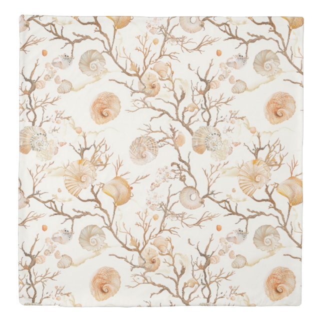 Rustic Coastal - Seashells, Starfish, Reef (14) Duvet Cover (Front)